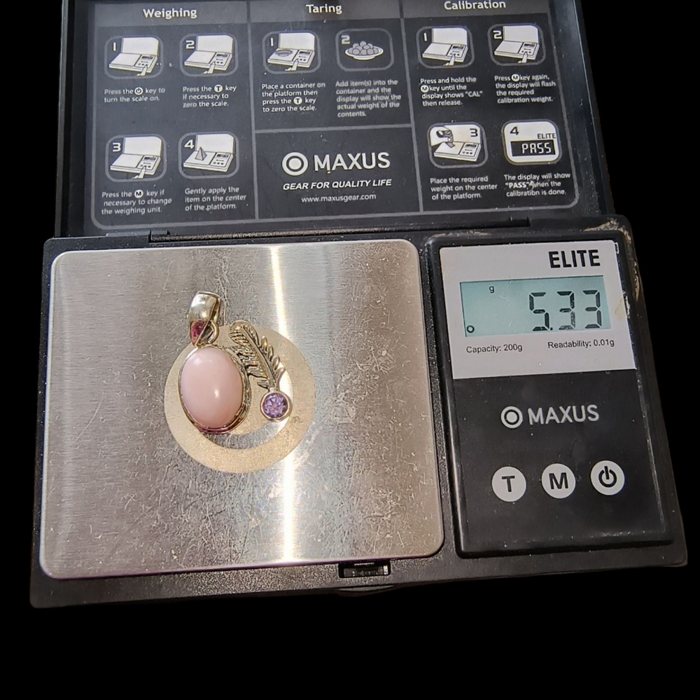 Pink Opal, Amethyst And Sterling Silver Pendant With Feather Detail - Picture 9 of 9